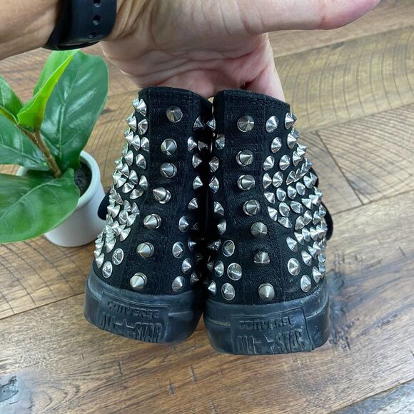 CONVERSE 8.5 AllStar Platform Spike Punk Studded Black HighTop Lace Up Sneaker - Picture 3 of 6